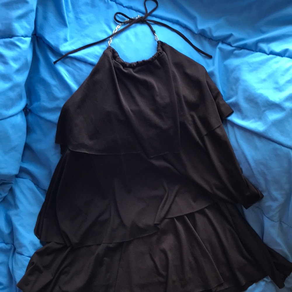 Candie’s Brown Ruffle Dress with Gold Chain